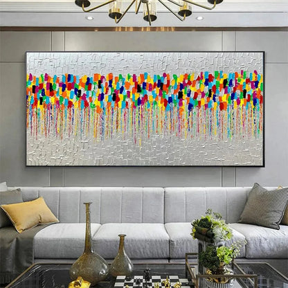 COLORFALL: Vibrant Abstract Oil Painting on Silver Leaf | rolled canvas, ready for custom framing