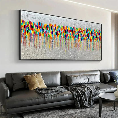 COLORFALL: Vibrant Abstract Oil Painting on Silver Leaf | black frame version on white wall