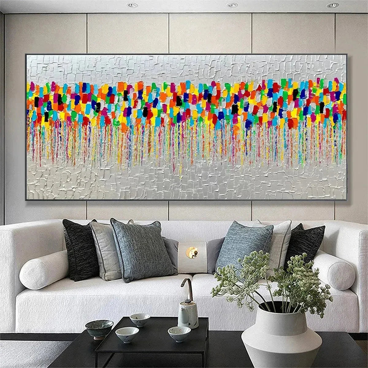 COLORFALL: Vibrant Abstract Oil Painting on Silver Leaf | Abstract mood, soft natural light studio shot