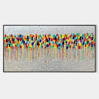 COLORFALL: Vibrant Abstract Oil Painting on Silver Leaf | hanging in COLORFALL: Vibrant Abstract Oil Painting on Silver Leaf featuring layered textured brushwork in refined tones; abstract composit...
