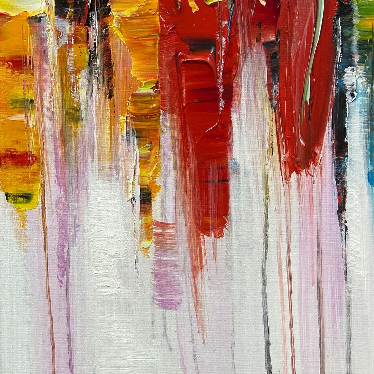 COLORFALLS: Panoramic Abstract Oil Painting in Vibrant Hues | rectangular format, hand-painted canvas edge