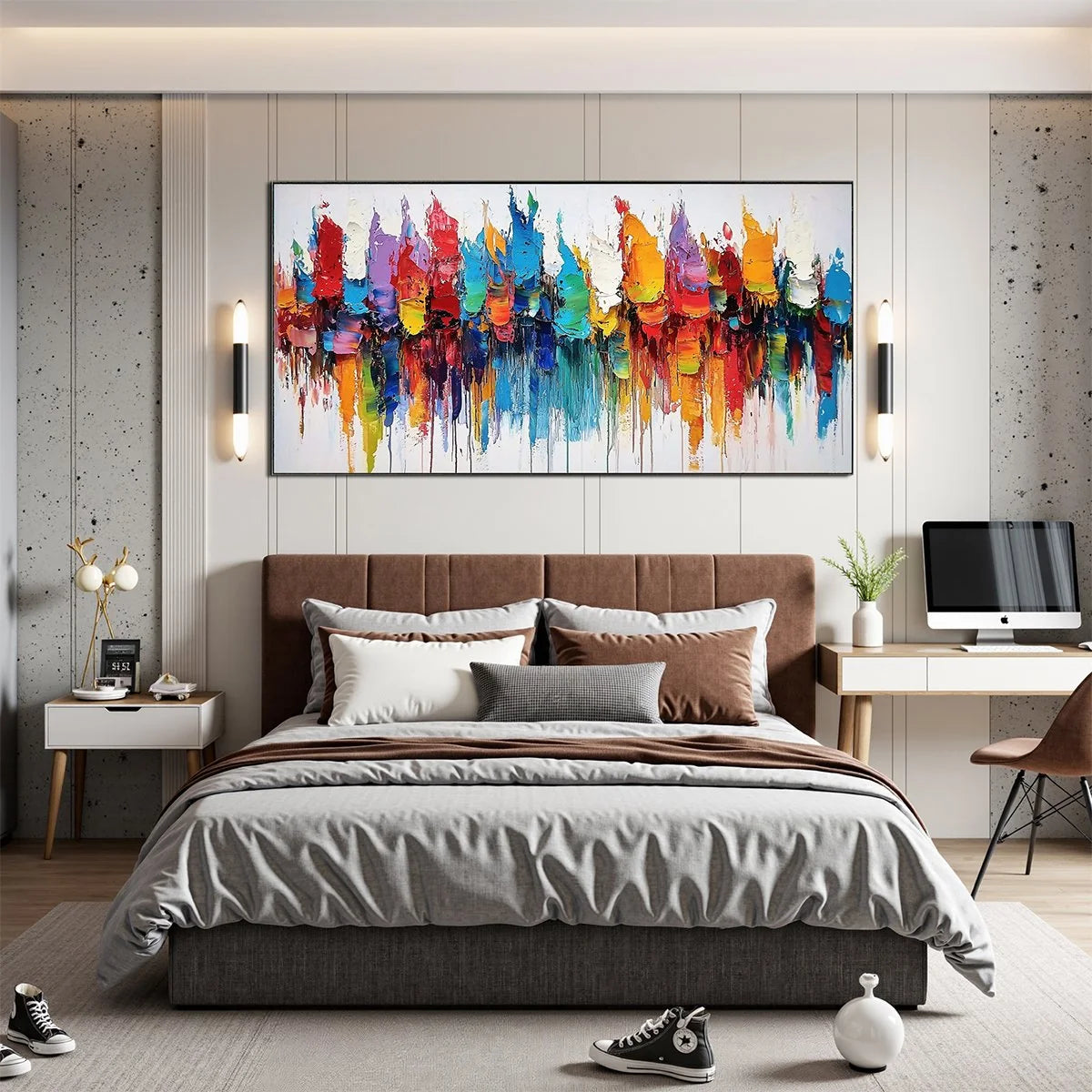 COLORFALLS: Panoramic Abstract Oil Painting in Vibrant Hues | rolled canvas, ready for custom framing