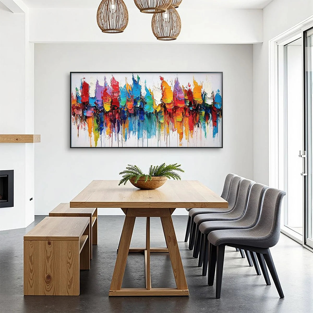COLORFALLS: Panoramic Abstract Oil Painting in Vibrant Hues | Abstract mood, soft natural light studio shot