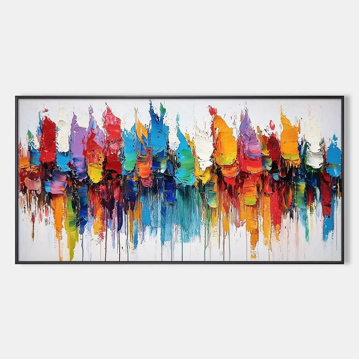 COLORFALLS: Panoramic Abstract Oil Painting in Vibrant Hues | hanging in COLORFALLS: Panoramic Abstract Oil Painting in Vibrant Hues featuring layered textured brushwork in refined tones; abstract ...