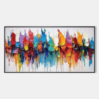 COLORFALLS: Panoramic Abstract Oil Painting in Vibrant Hues | hanging in COLORFALLS: Panoramic Abstract Oil Painting in Vibrant Hues featuring layered textured brushwork in refined tones; abstract ...