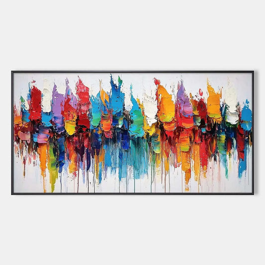 COLORFALLS: Panoramic Abstract Oil Painting in Vibrant Hues | hanging in COLORFALLS: Panoramic Abstract Oil Painting in Vibrant Hues featuring layered textured brushwork in refined tones; abstract ...