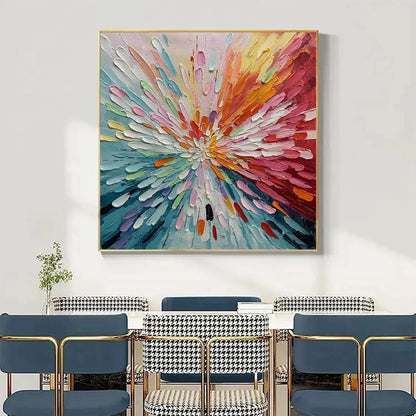 Colorful Abstract Burst Oil Painting - Modern Art | Abstract closeup, raised brushwork detail