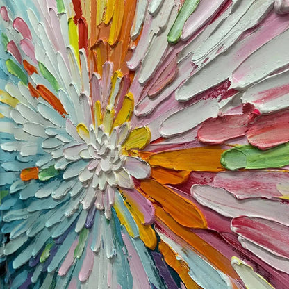 Colorful Abstract Burst Oil Painting - Modern Art | rectangular format, hand-painted canvas edge