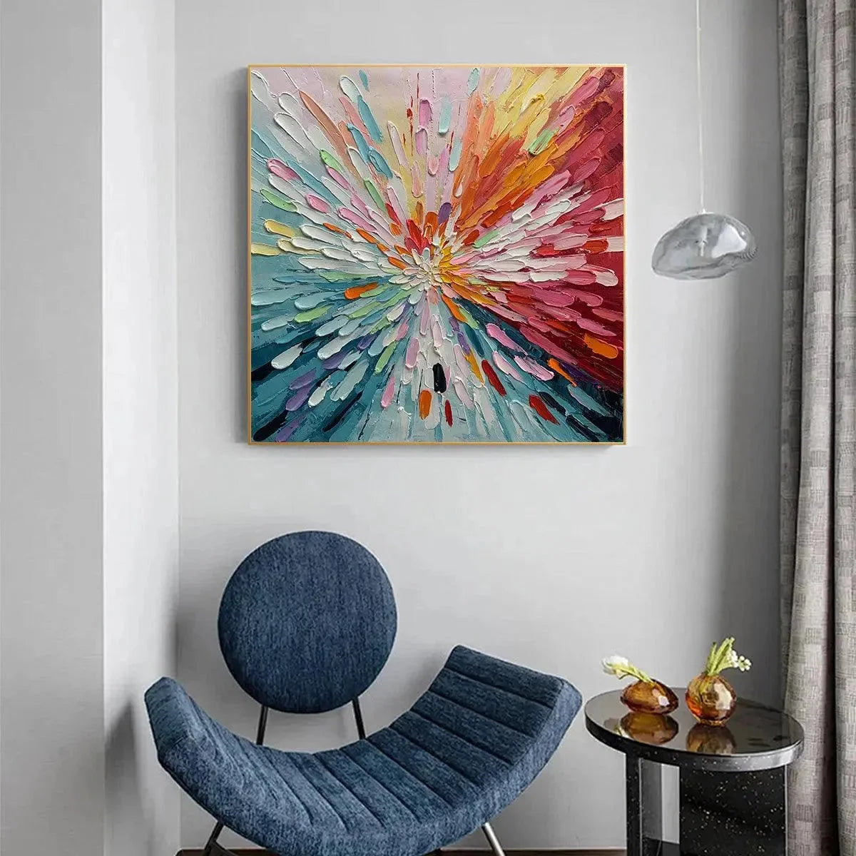 Colorful Abstract Burst Oil Painting - Modern Art | rolled canvas, ready for custom framing