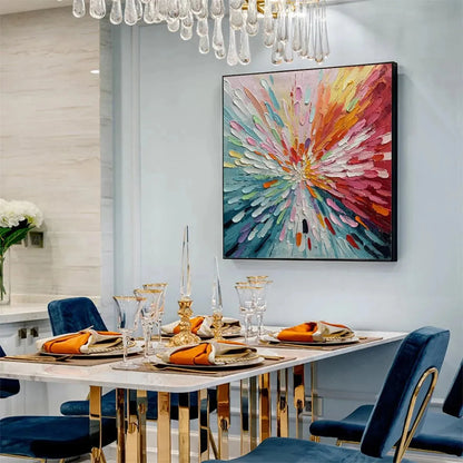 Colorful Abstract Burst Oil Painting - Modern Art | Abstract mood, soft natural light studio shot