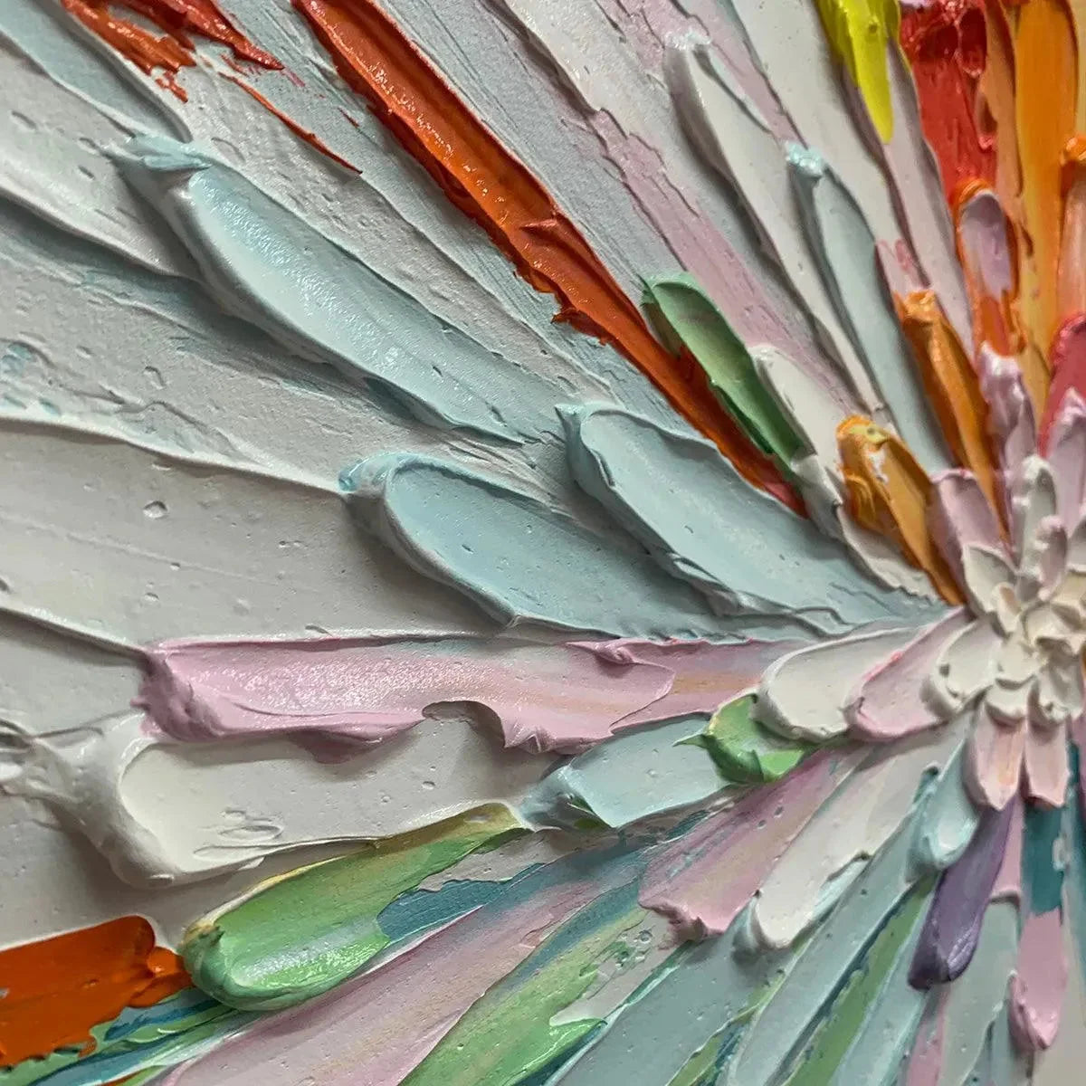 Colorful Abstract Burst Oil Painting - Modern Art | beige palette, original Hand-painted on premium stretched canvas using artist-grade oils; rich layered surface combines smooth gradients with tac...