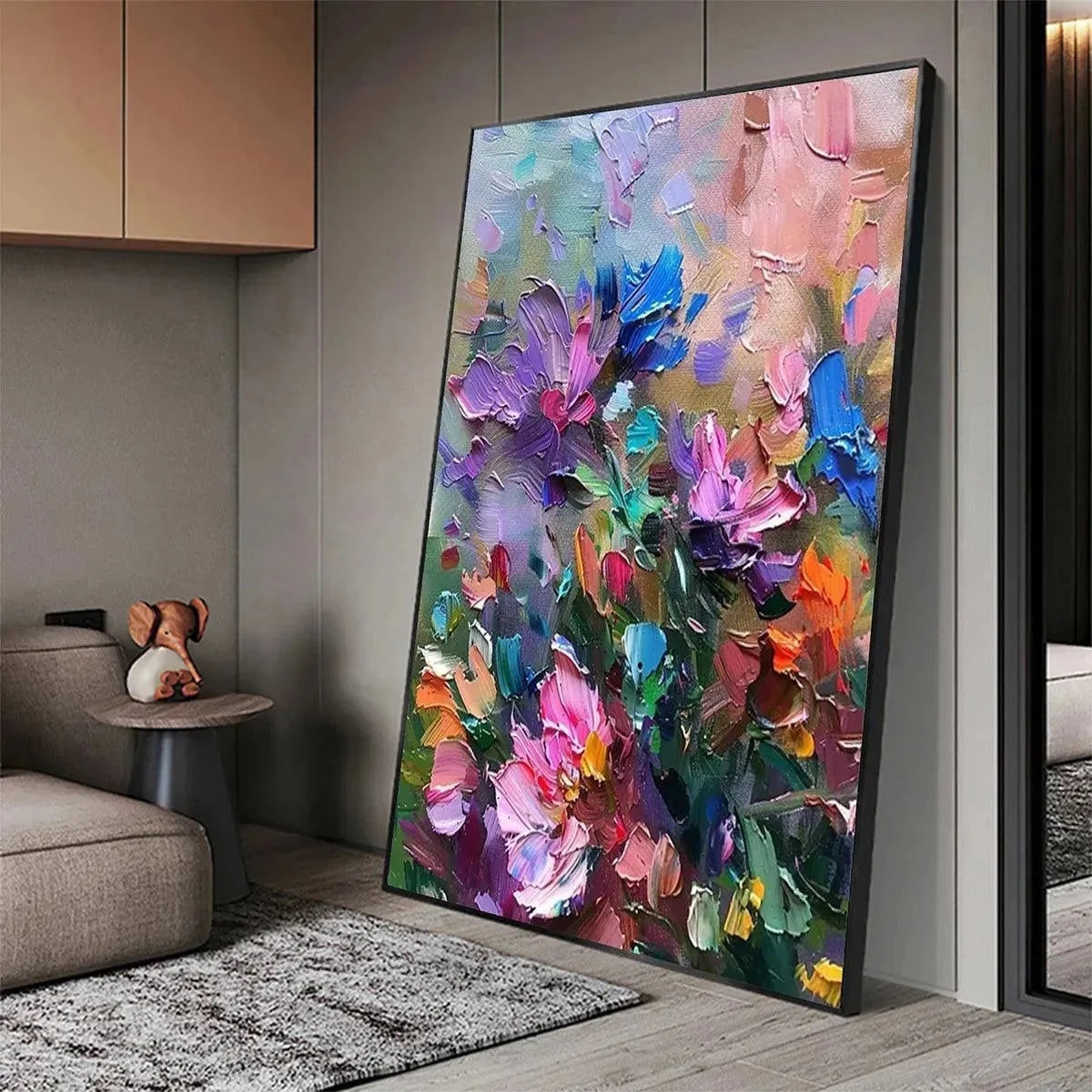 COLORFUL BLOOM: Vertical Impasto Floral Painting in Vibrant Colors | rolled canvas, ready for custom framing