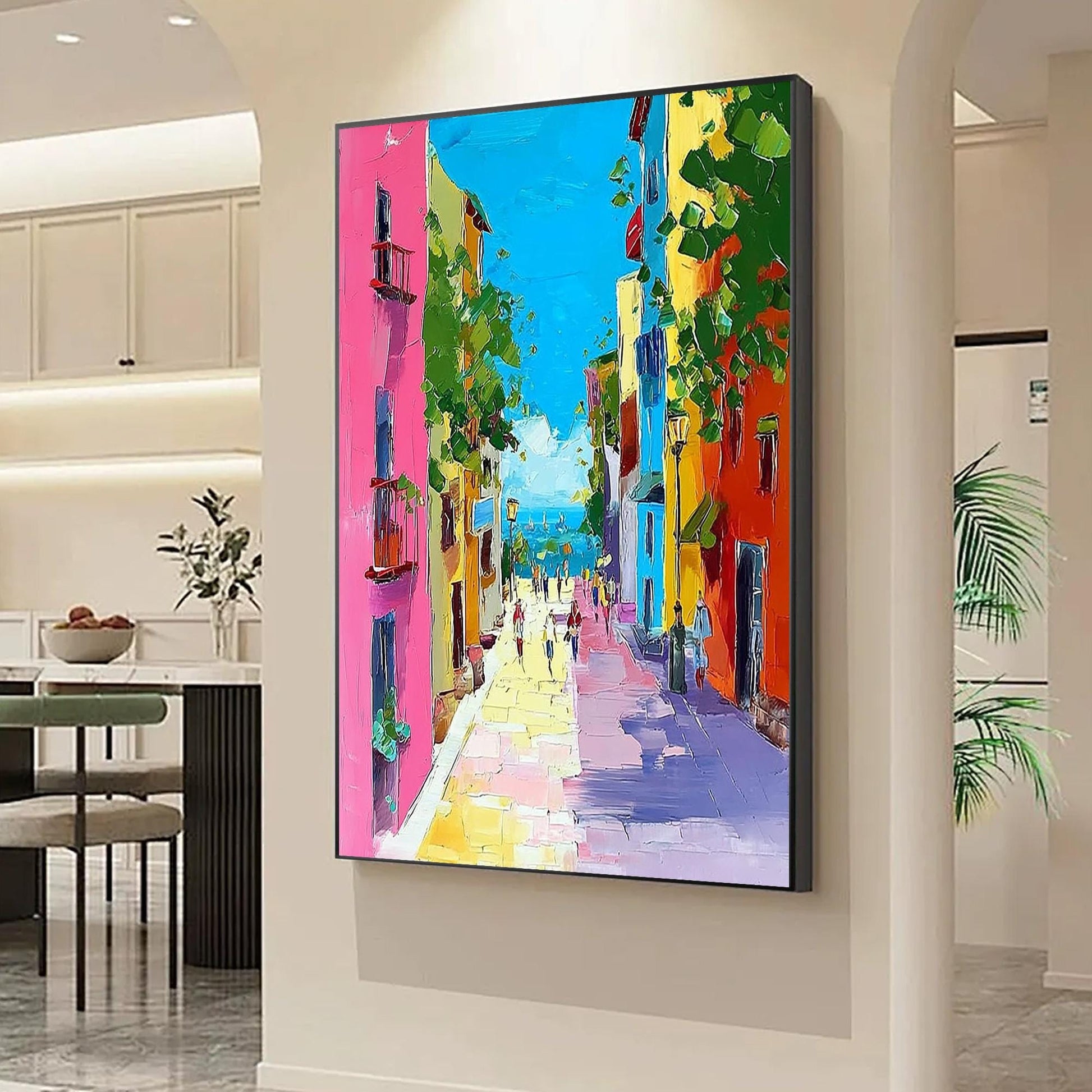 Colorful Burano Venice Painting, Abstract Palette Knife Oil on Canvas #3