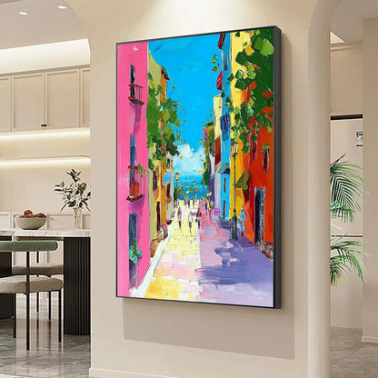 Colorful Burano Venice Painting, Abstract Palette Knife Oil on Canvas #3