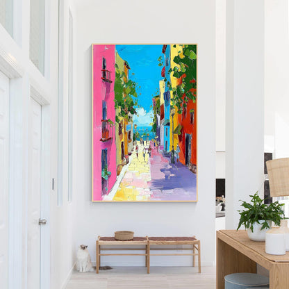 Colorful Burano Venice Painting, Abstract Palette Knife Oil on Canvas #5