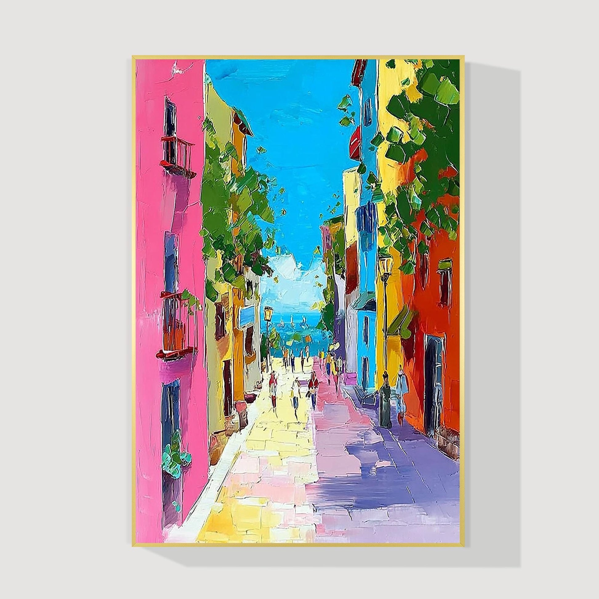 Colorful Burano Venice Painting, Abstract Palette Knife Oil on Canvas #9