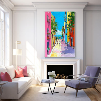 Colorful Burano Venice Painting, Abstract Palette Knife Oil on Canvas #1