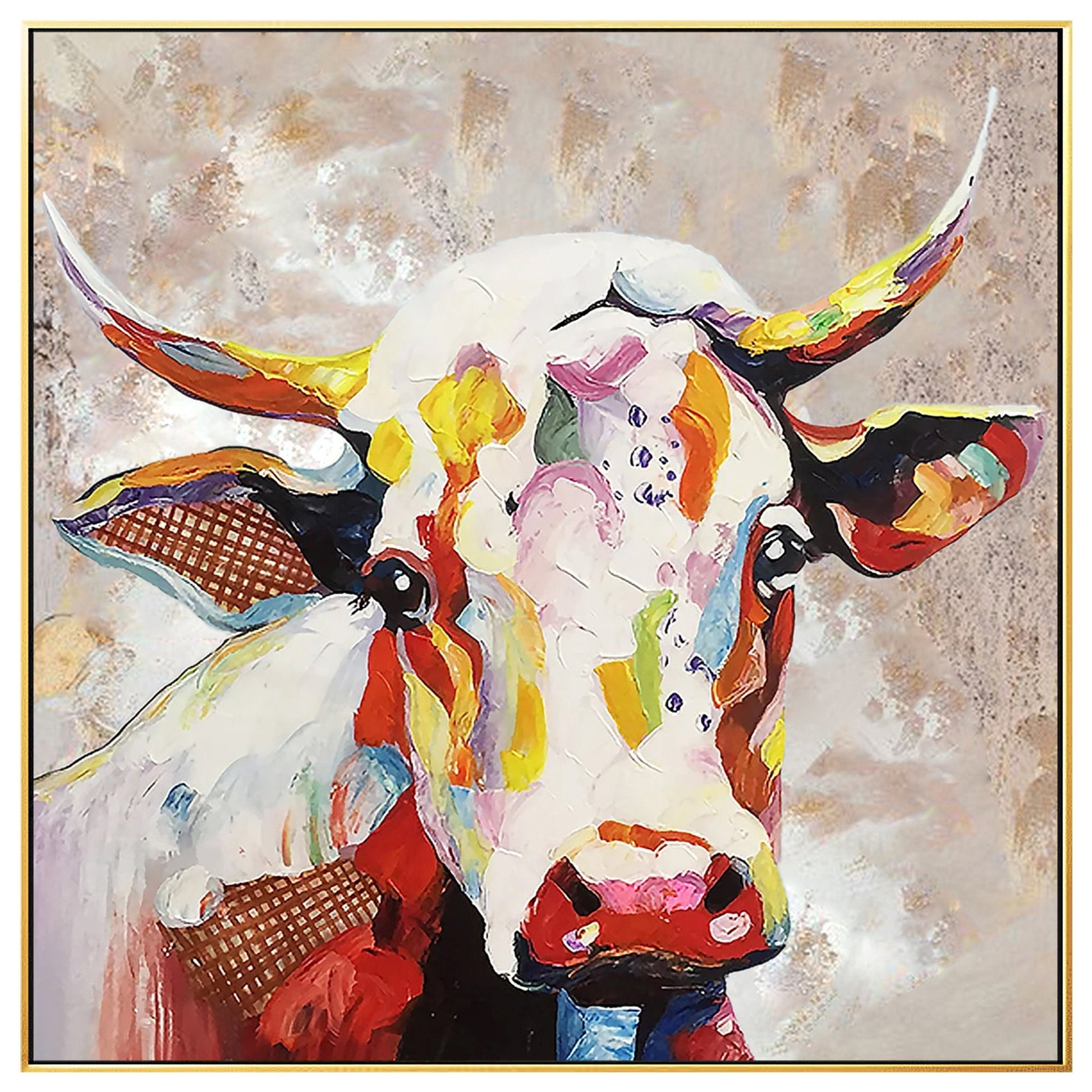 Colorful Cow Painting on Canvas, Heavy Texture Palette Knife Farmhouse Wall Art, #8