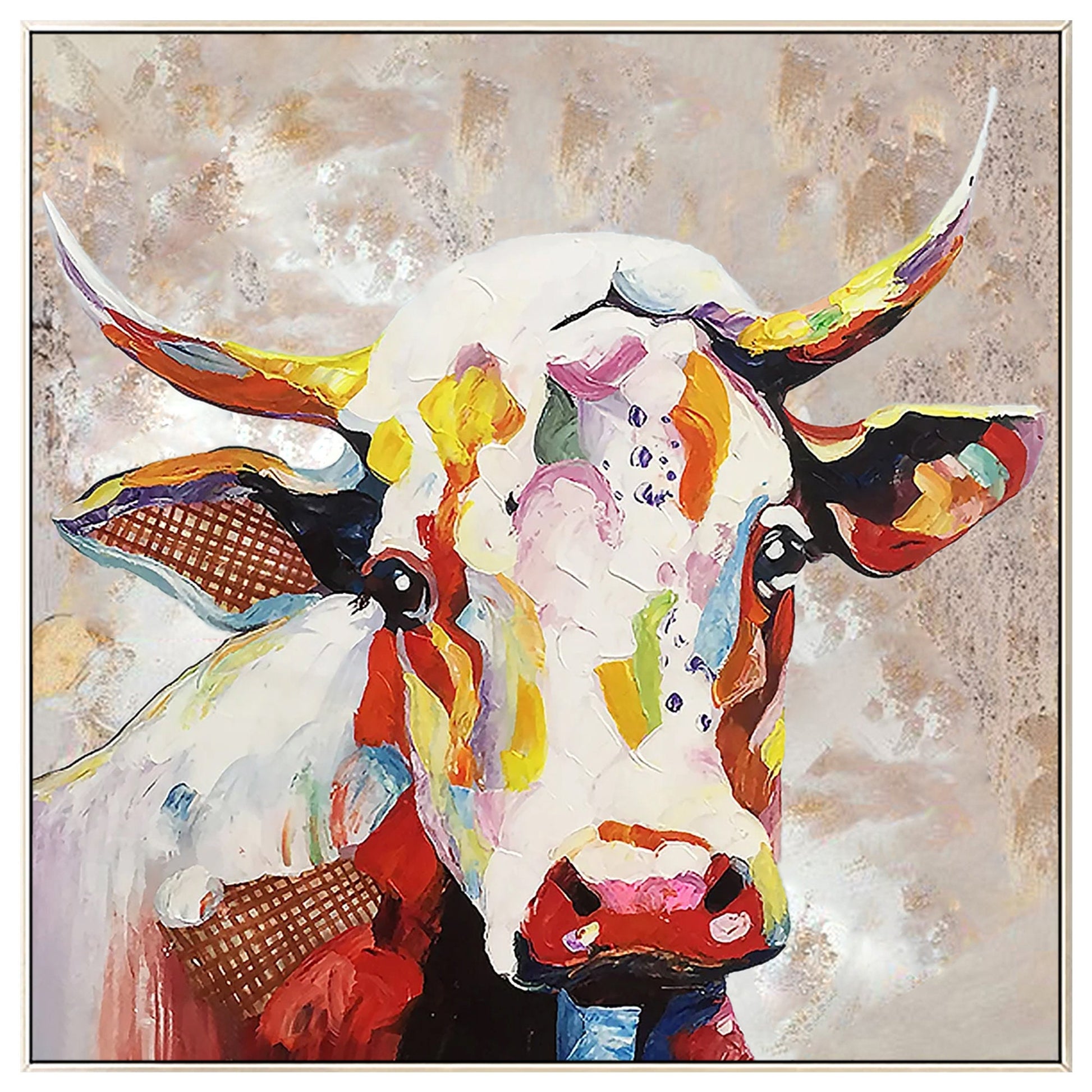Colorful Cow Painting on Canvas, Heavy Texture Palette Knife Farmhouse Wall Art, #9