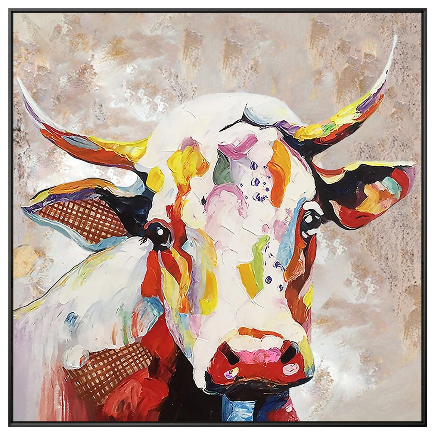 Colorful Cow Painting on Canvas, Heavy Texture Palette Knife Farmhouse Wall Art, #10
