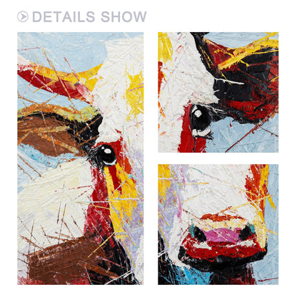Colorful Cow Painting: Original Texture Art on Canvas, Framed #6