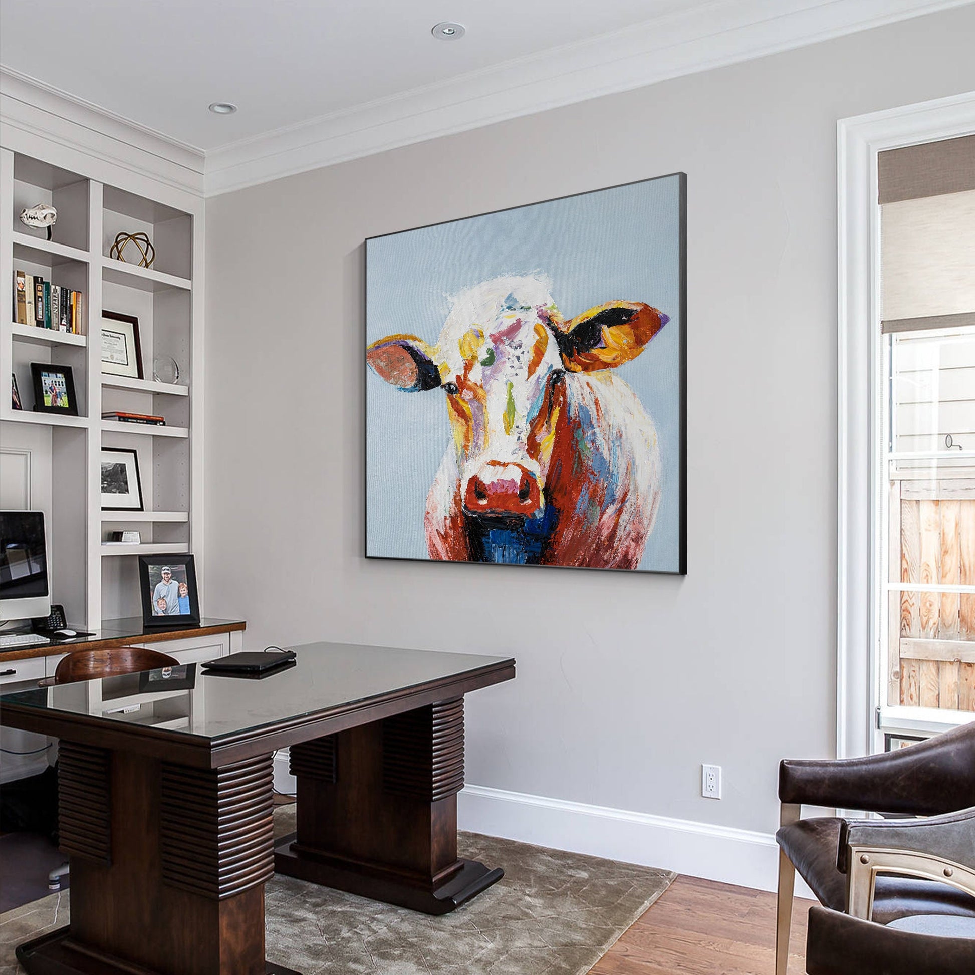 Colorful Cow Painting: Original Texture Wall Art on Canvas #2