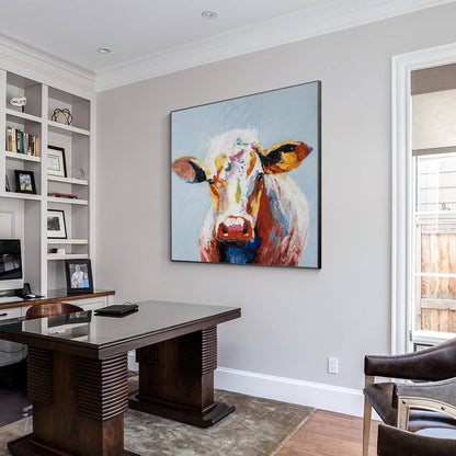 Colorful Cow Painting: Original Texture Wall Art on Canvas #2