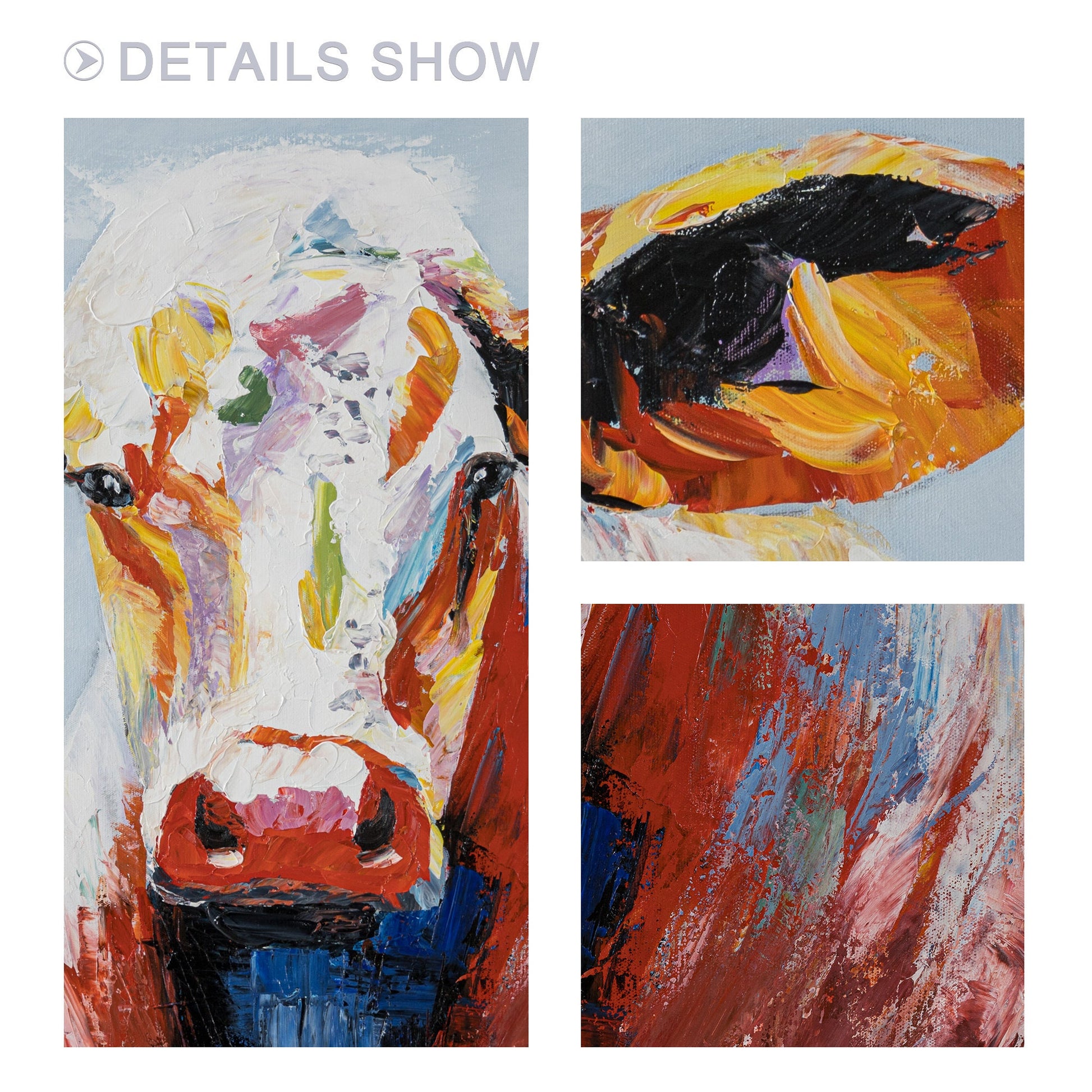Colorful Cow Painting: Original Texture Wall Art on Canvas #3
