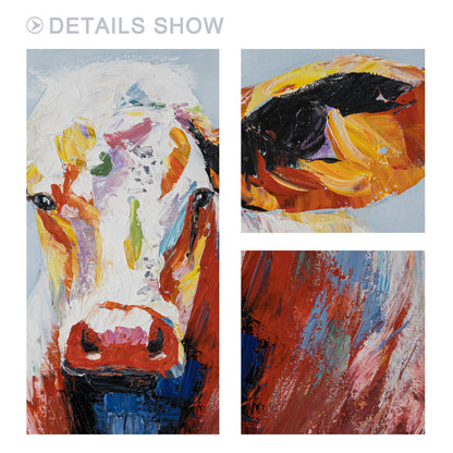 Colorful Cow Painting: Original Texture Wall Art on Canvas #3