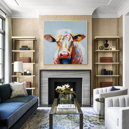 Colorful Cow Painting: Original Texture Wall Art on Canvas #5