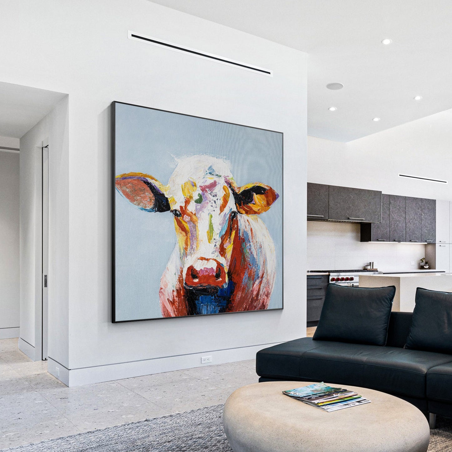 Colorful Cow Painting: Original Texture Wall Art on Canvas #6