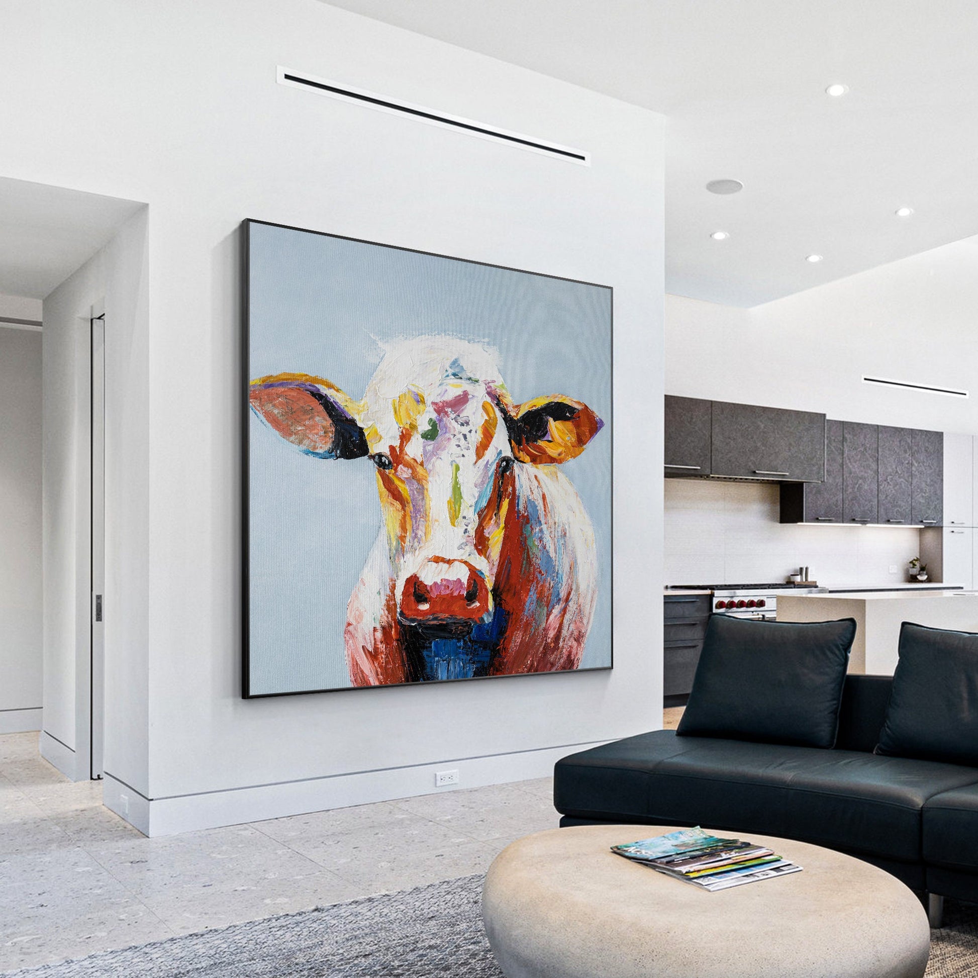 Colorful Cow Painting: Original Texture Wall Art on Canvas #6