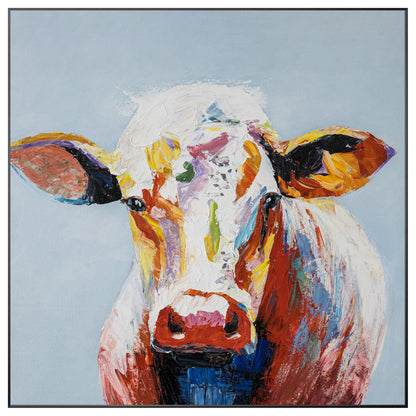 Colorful Cow Painting: Original Texture Wall Art on Canvas #10