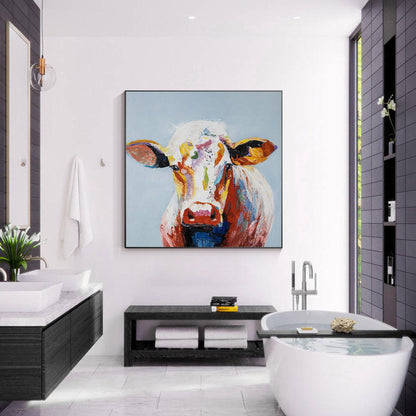 Colorful Cow Painting: Original Texture Wall Art on Canvas #1