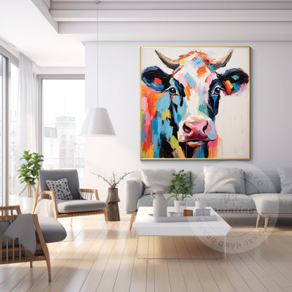 Colorful Cow Portrait Painting: 3D Textured Pop Art on Canvas #3