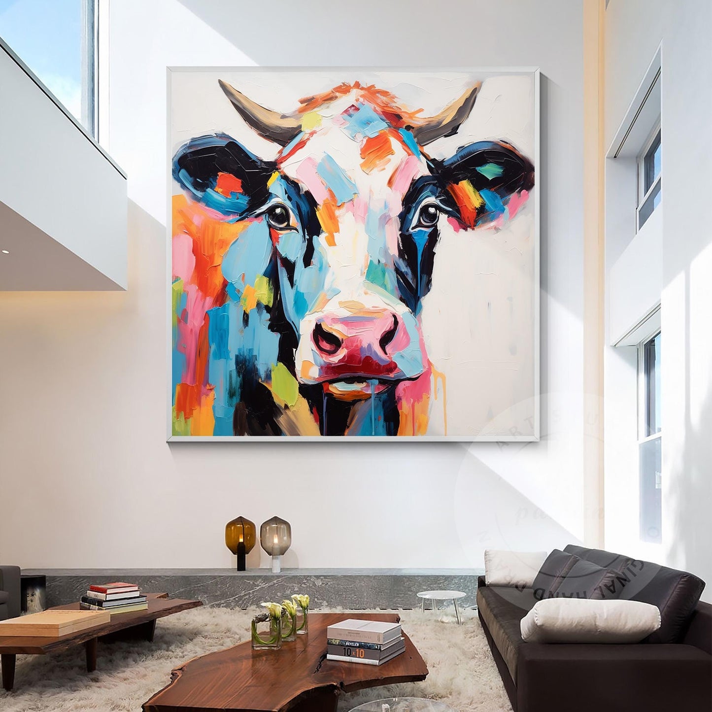 Colorful Cow Portrait Painting: 3D Textured Pop Art on Canvas #4