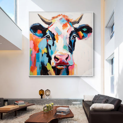 Colorful Cow Portrait Painting: 3D Textured Pop Art on Canvas #4