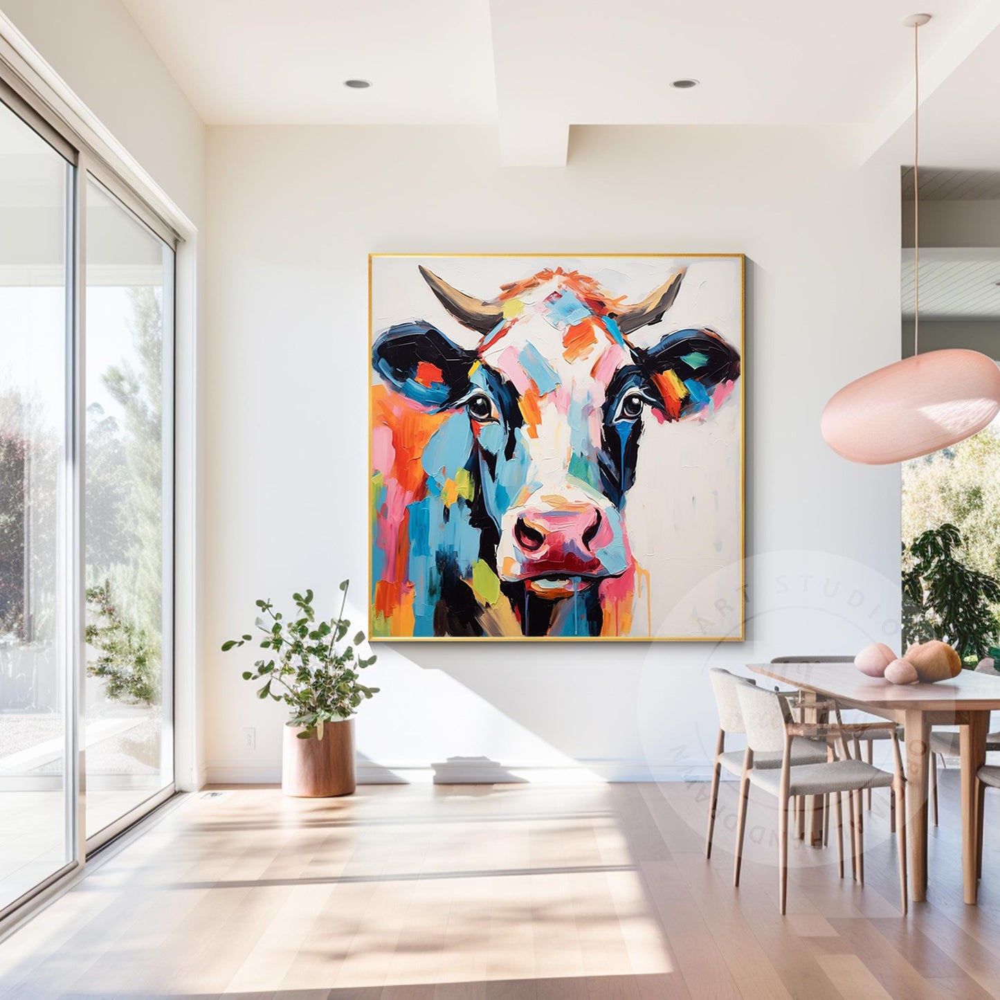 Colorful Cow Portrait Painting: 3D Textured Pop Art on Canvas #5