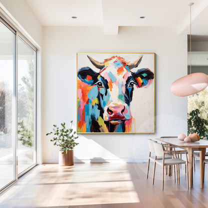 Colorful Cow Portrait Painting: 3D Textured Pop Art on Canvas #5