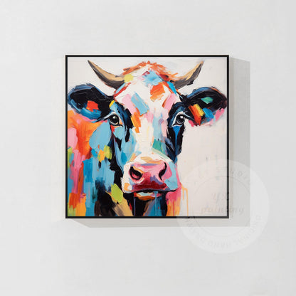 Colorful Cow Portrait Painting: 3D Textured Pop Art on Canvas #7