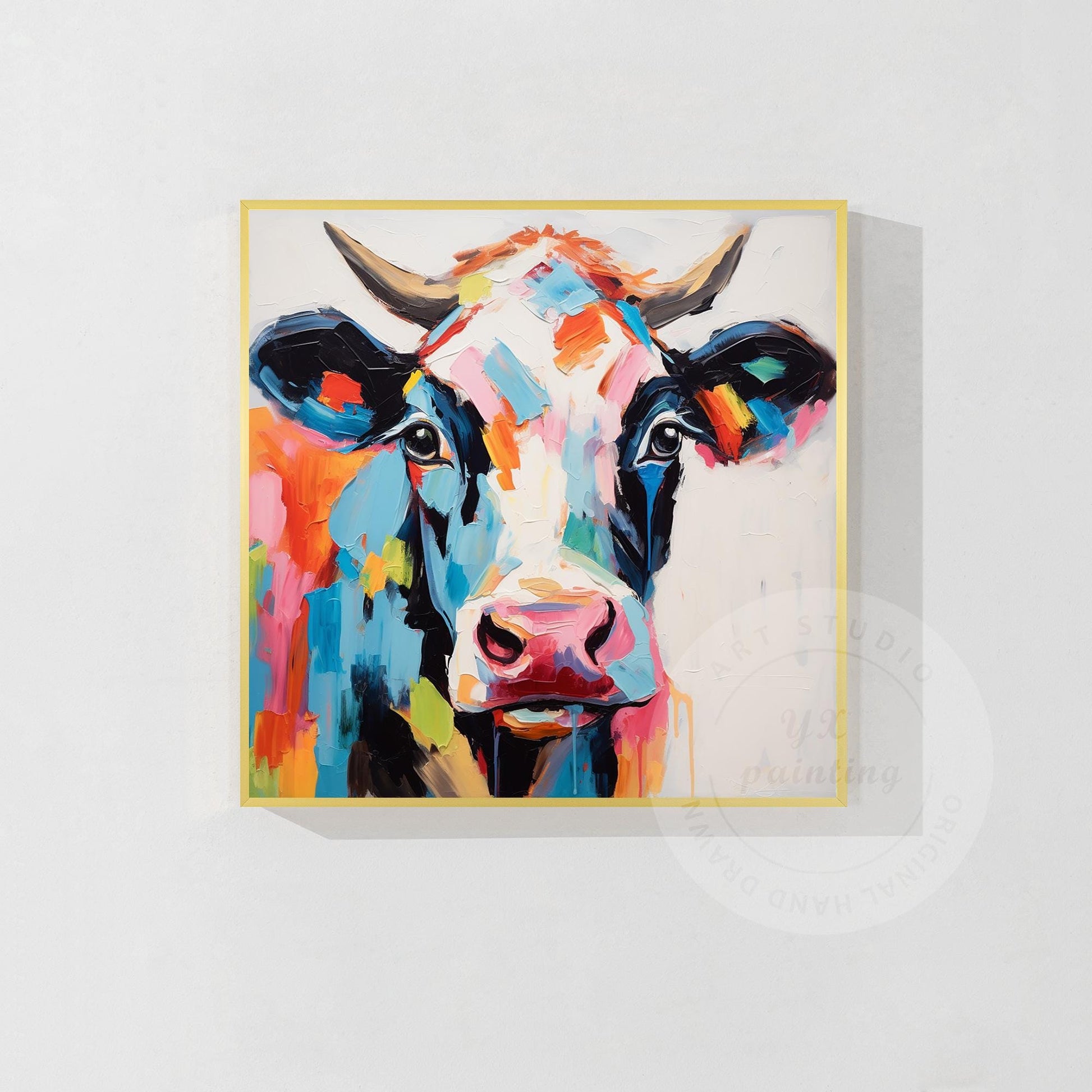 Colorful Cow Portrait Painting: 3D Textured Pop Art on Canvas #8