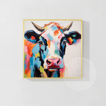 Colorful Cow Portrait Painting: 3D Textured Pop Art on Canvas #8