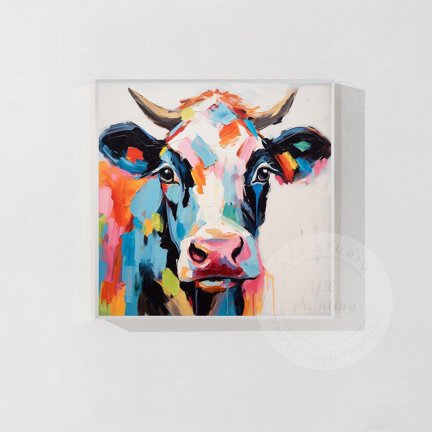 Colorful Cow Portrait Painting: 3D Textured Pop Art on Canvas #9