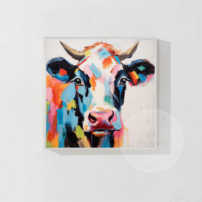 Colorful Cow Portrait Painting: 3D Textured Pop Art on Canvas #9
