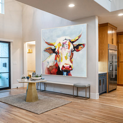 Colorful Cow Texture Wall Art, Original Painting On Canvas, Extra Large Square W #2