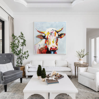 Colorful Cow Texture Wall Art, Original Painting On Canvas, Extra Large Square W #4