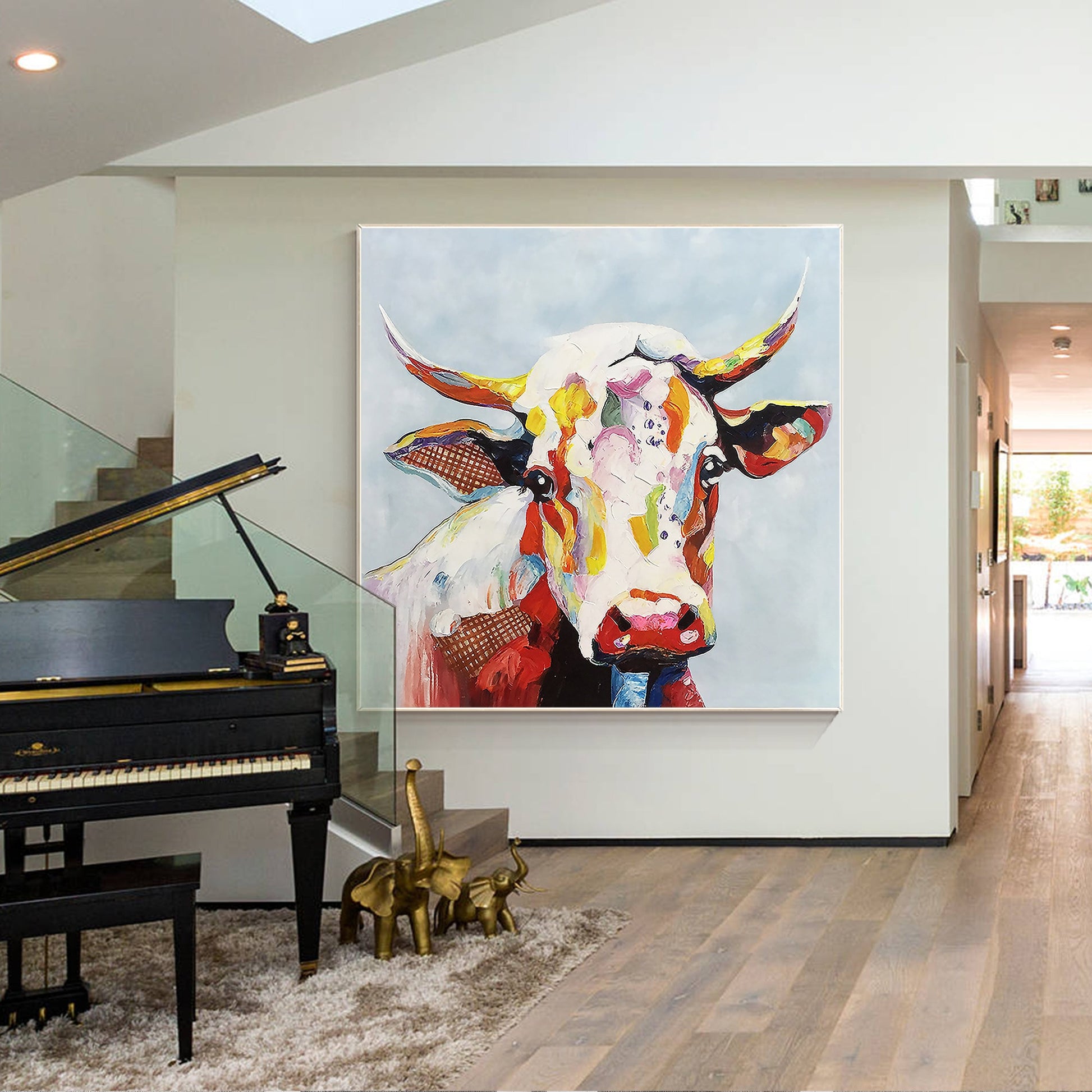 Colorful Cow Texture Wall Art, Original Painting On Canvas, Extra Large Square W #5