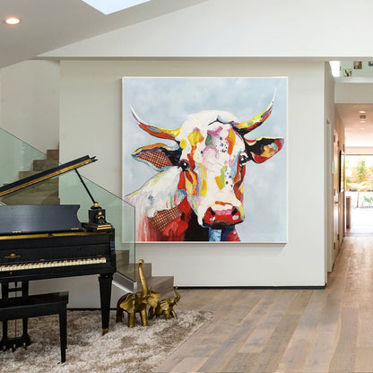 Colorful Cow Texture Wall Art, Original Painting On Canvas, Extra Large Square W #5