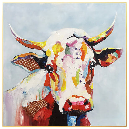 Colorful Cow Texture Wall Art, Original Painting On Canvas, Extra Large Square W #8