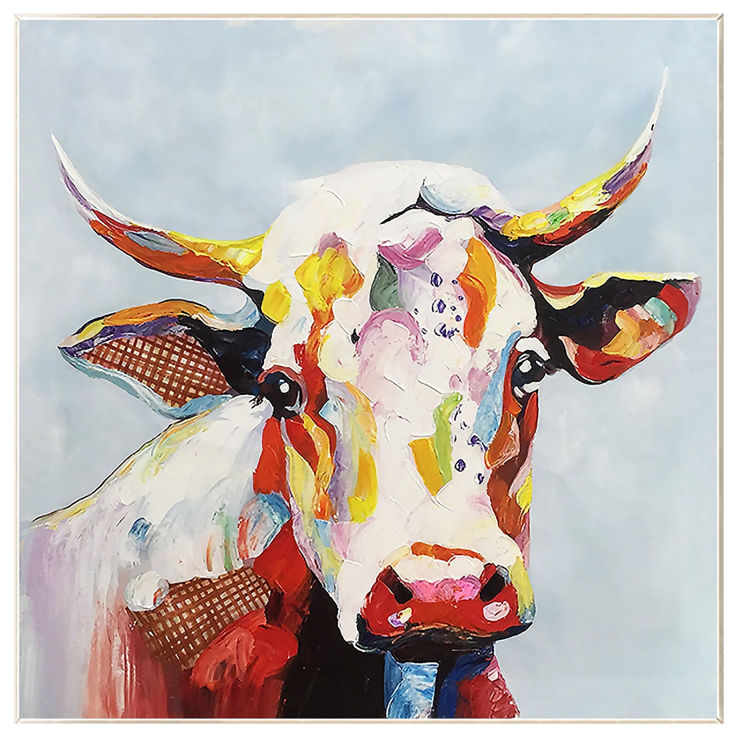 Colorful Cow Texture Wall Art, Original Painting On Canvas, Extra Large Square W #9